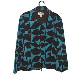 JOSEPH RIBKOFF Teal Brown Stretch Double Zipper Jacket Blazer US 14